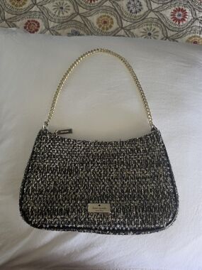 kate spade Black and Gold Tweed Shoulder Bag with Chain Strap